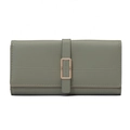 Minimalist long trifold wallet for women in dark green PU leather with metal buckle - Green