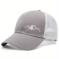 Atmungsaktive Mesh-Baseballkappe mit Berg- und Kieferstickerei in Grau und Weiß - Verstellbar / Grau