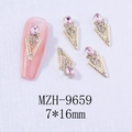 Macro detail of V-shaped gold alloy nail charms with pink teardrop crystal and tiny rhinestones - Gold Base Light Pink (9659)