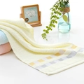 Three-pack cotton towel set in beige, pink and blue with checkered jacquard edges - Weak Twist Plaid Yellow / 34*74cm