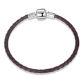 Dark brown braided leather bracelet featuring a polished S925 silver barrel clasp - Dark Brown