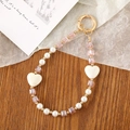 Pink heart crystal beaded keychain charm for phone case with gold lobster clasp accessory - Crystal Heart Beaded Pendant / Pink