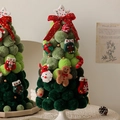 DIY plush ball Christmas tree tabletop ornament with red bow and festive charms - Gradient Green - Medium With Felt Decor (With Lights)