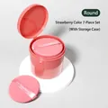 Set de 7 borlas redondas color rosa fresa con estuche de almacenamiento para maquillaje - Forma Redonda (Juego de 7) / Rosa Fresa
