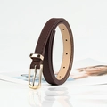 Women's minimalist slim brown PU leather belt with elegant golden needle buckle - Coffee