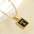 Gold 18K titanium steel snake chain necklace with black enamel square letter T pendant - Letter T
