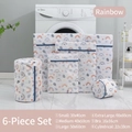 6-piece rainbow print mesh laundry bag set with various sizes and blue zippers - Rainbow
