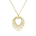 Golden sunburst heart necklace with evil eye crystal pendant on a white background - Sunburst Heart