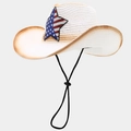 Western straw cowboy hat with American flag star sequin patch and adjustable chin strap - One Size / White