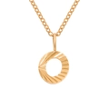 Minimalist gold necklace featuring a round geometric pendant with sunburst texture engraving - Letter O / Gold