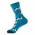 Blue mid-calf cotton socks with stylish cow print and colorful floral patterns - 908 Cow