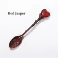Vintage copper spoon with heart-shaped Red Jasper stone and floral carvings - 2cm Red Jasper Heart - Red Copper Color