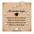 Pink stone beaded bracelet with silver geometric beads on a graduate greeting card - Adventure Card Style / With Card / Rose Quartz