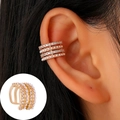 Minimalistische goldene mehrlagige Ohrmanschette mit weißen Perlen und Strass - KC Gold WG-1354