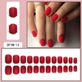 Matte red short square press-on nails set with 24 pieces and detailed wear display - Matte Retro Red (DFYM-13)