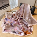 Elegant lotus pink paisley printed square silk scarf styled with a luxury handbag - Mixed Flowers