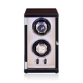 Dual watch winder with dark wood grain lid and LED lighting for automatic watches - 2 Slots / Vertical Ebony & Cream