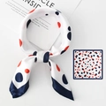 Polka dot silk square scarf in white with red and dark blue patterns tied in a knot - 12-White Red Blue Dots / 50*50CM