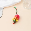 Colorful braided plush mouse toy with yellow ears and striped tail for pet cats - Rainbow Red Rope Mouse