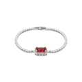 Luxurious silver tennis bracelet featuring rectangular red zircon and pavé crystal accents - White Gold Red Zirconia
