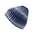 Blue and white tie-dye knit beanie with colorful metallic pearls and ribbed texture - One Size / Tie-dye Blue Pearl Hat