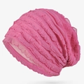 Berretto plissettato rosa traspirante in cotone da donna con design a strati testurizzati - Stile sottile regolare / Rosa Rosso