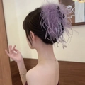 Violetter Feder-Haarclip mit langen Strass-Quasten-Anhängern für dicke Haare - Lila