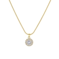 Elegant gold-plated necklace featuring a round pendant with a large clear zircon center - Halo Round Stone Style (MY2495-7)