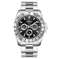 Detail of YOLAKO silver mens watch with black dial and luminous chronograph display - Silver Case Black Dial