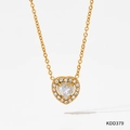 Golden heart necklace with sparkling clear zircon pendant and delicate link chain - Gold Heart Transparent Gemstone Style (KDD379)