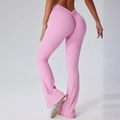 Pink high-waisted yoga leggings with scrunch butt lift and flare leg design for women - S / Pink