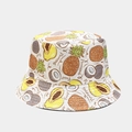Detailed close-up of cream bucket hat with tropical fruit prints like pineapple and coconut - M (56-58cm) / 11# Color-Cream Tropical Fruit Print