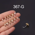 Detailed set of 12 gold L-shaped nose studs with zirconia star and flower shapes - Flower Style (1#) / Gold