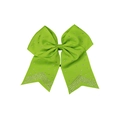 Neon green grosgrain bow hair tie with silver rhinestones and large swallowtail design - Grass Green