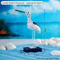Mediterranean cracked pattern sea bird figurine, 14cm nautical ornament with blue base - Cracked Seagull Ornament-Looking Distance (7311B-01)