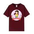 T-shirt bordeaux à manches courtes pour la fête des mères avec un imprimé festif - XS / Dessin Animé Maman et Enfant / Bordeaux