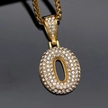 Hip hop style gold plated bubble number 0 pendant with sparkling crystal inlay - Number 0 / Pendant Only / Gold