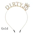 Elegante diadema dorada con diamantes de imitación Dirty 30 y corona para fiesta de cumple - Dorado-DIRTY 30