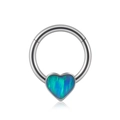 Anneau de nez 16G en acier inoxydable orné d'une opale bleu-vert en forme de cœur - 1.2x8mm / Cœur (Opale Artificielle OP05)