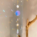 Golden suncatcher wind chime with white beads and iridescent crystal pendant - B29 Style