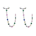 Colorful zircon ear cuff chain earring with silver plating and vibrant multi-color gemstones - Silver with Multicolor Gemstone Ear Cuff Chain Earring