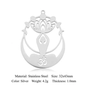 Details zum Lotus-Yoga-Anhänger aus Edelstahl mit Maßen von 32x43mm in Silber-Optik - Silber Yoga Lotus Om (5er Pack)