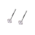 Pair of S999 sterling silver stud earrings with sparkling clear zircon in silver finish - White