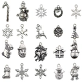 Retro silver Christmas DIY charms featuring Santa, snowflakes and reindeer pendants - SN825-Antique Silver Christmas Charms-20 Styles-1 Each-22.4g