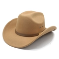 Detail of camel western cowboy hat with decorative leather band and metal buckle - M(56-58cm) / Camel