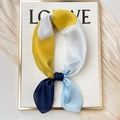 Elegant silk scarf featuring a blue and yellow color-block pattern with a satin finish - 70x70cm / Triangle Patchwork-Blue Yellow