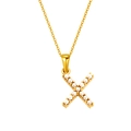 18K gold plated stainless steel necklace featuring a pearl-inlaid letter X pendant - Letter X (S-P149-X)