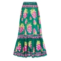 Women's deep V swimsuit featuring vibrant green base with pink grape and yellow leaf prints - One Size / Bottoms / Printed Skirt