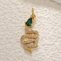 Detail of gold snake pendant with micro-pave crystals and a green pear-shaped gemstone - A0206/Micro-Inlaid Snake / Gold