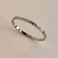 Modern stainless steel bangle with rectangular clear cubic zirconia stones in silver tone - Baguette Cut Arrangement / 1# Silver